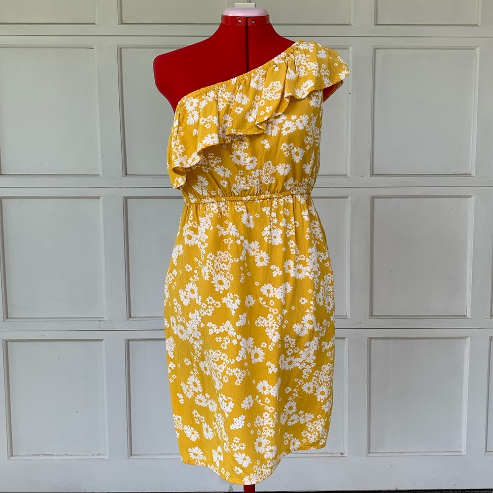 Old Navy Yellow Floral One Shoulder Dress